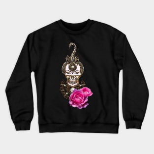 The skull and the scorpion with flowers Crewneck Sweatshirt